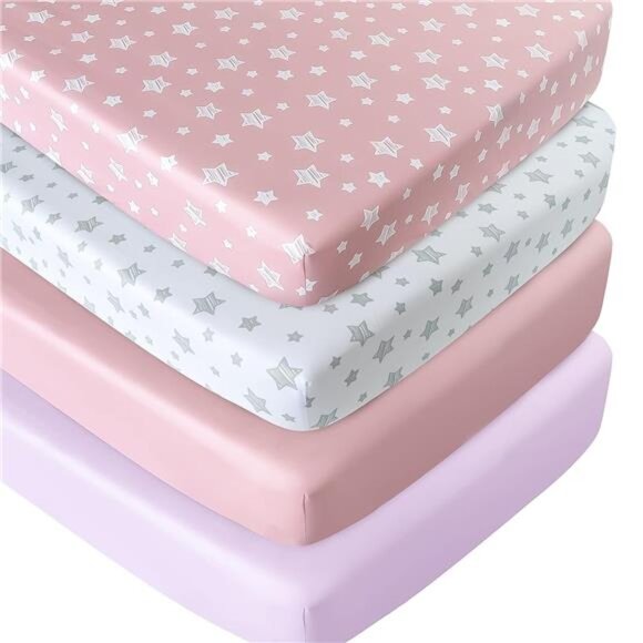 Crib Sheets for Girls 4 Pack, Fitted Crib Sheets for Standard Size Crib - Picture 1 of 14